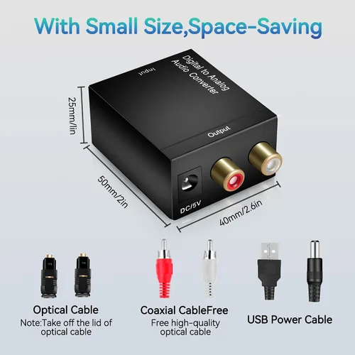 Vista 4 de Adaptador de convertidor de audio estéreo analógico coaxial óptico digital a analógico con cable óptico RCA, adaptador no incluido