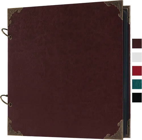Vista 11 de Álbum de fotos de 8 x 8 pulgadas de cuero con tapa dura, 80 páginas de papel artesanal en blanco, álbum de recortes DIY para bodas y aniversarios