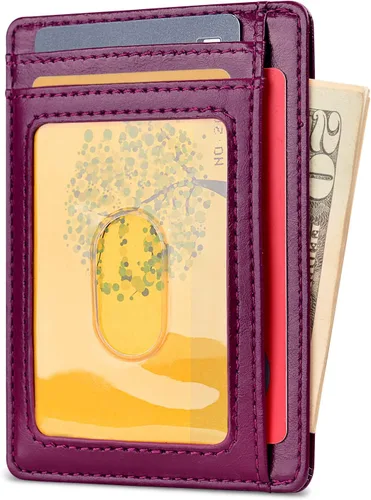 Vista 2 de Buffway - Billetera delgada minimalista de cuero con protección RFID para hombre y mujer