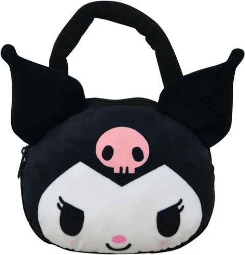Vista 2 de Kuromi - Juego de bolso de peluche para niñas, paquete con peluche Kuromi con correas y calcomanías de Hello Kitty y más Bolso Sanrio para niñas
