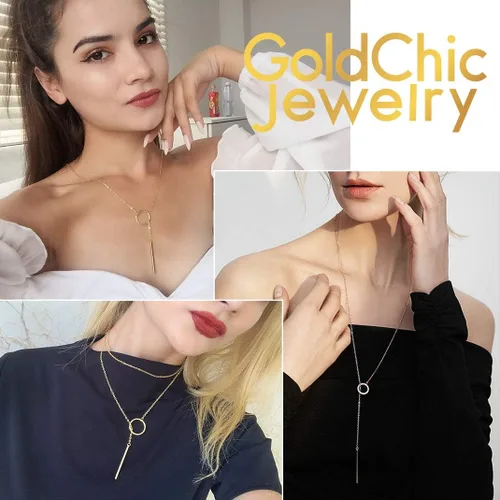 Vista 2 de GOLDCHIC JEWELRY Delicado collar en Y para mujer, gargantilla en capas doradas, collar de lariat largo con lazo en Y, cerradura, pelar, estrella