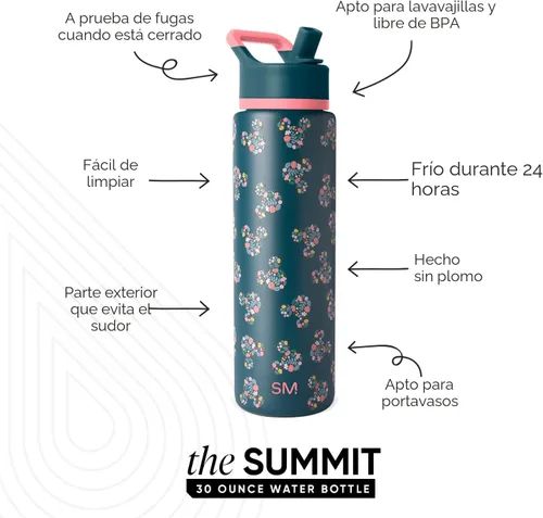 Vista 2 de Simple Modern Summit - Botella de agua con tapa con pajilla, vaso aislado de acero inoxidable a prueba de fugas de Disney de 30 onzas, regalos