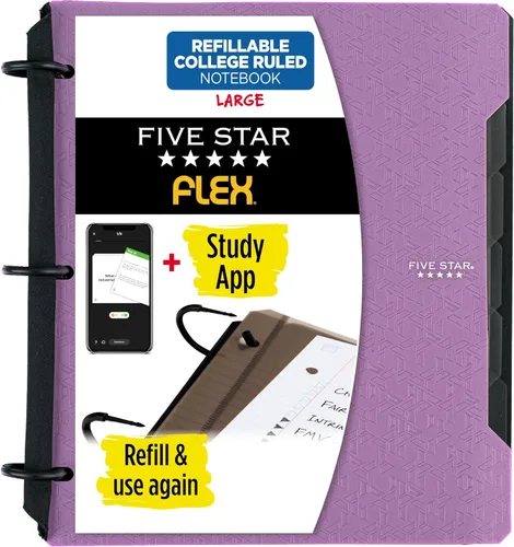 Vista 13 de Five Star Flex - Cuaderno recargable + aplicación de estudio, papel rayado universitario y carpeta de anillos TechLock de 1 pulgada con bolsillos