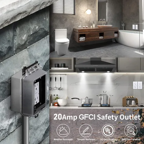 Vista 7 de 3GRACE - Salida GFCI de 20 amperios, receptáculo resistente a manipulaciones y a la intemperie para uso en interiores o exteriores, indicador LED