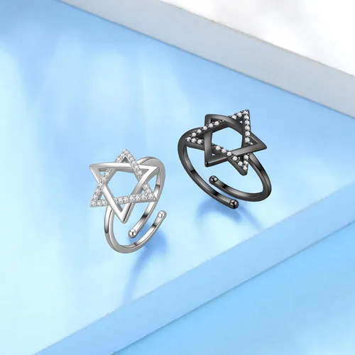 Vista 15 de Jewmon Anillo de plata de ley con estrella de David para mujer – Anillo ajustable Magen David – Amuleto Wicca – Regalos judíos