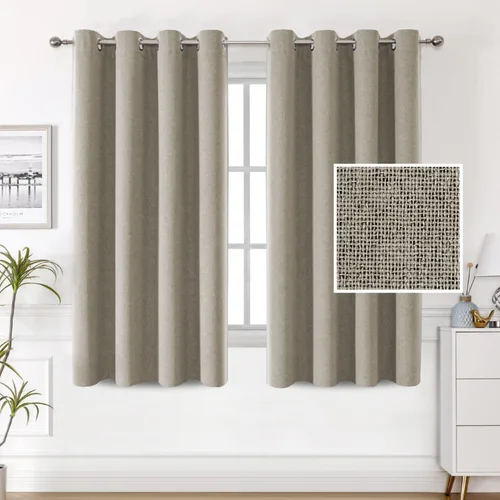 Vista 22 de H.VERSAILTEX Cortinas de lino 100% opacas, cortinas térmicas para sala de estar, cortinas de arpillera texturizadas con ojales de lino de doble