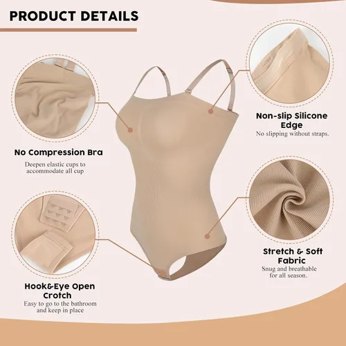 Vista 4 de JOYSHAPER Body sexy sin tirantes para mujer, con hombros descubiertos, sin costuras, camiseta sin mangas, leotardo de una pieza