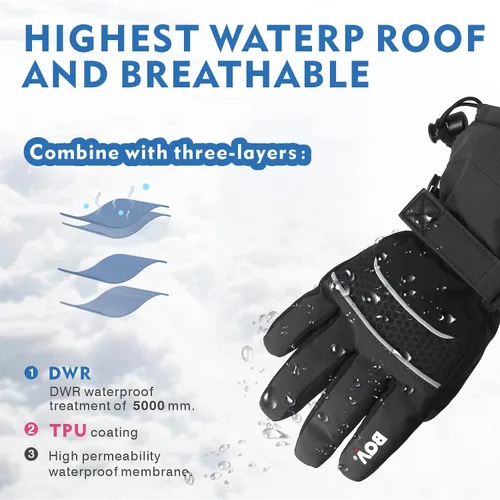 Vista 3 de BQA Guantes de esquí para niños, impermeables, para invierno, clima frío, snowboard, nieve, guantes cálidos para niños y niñas