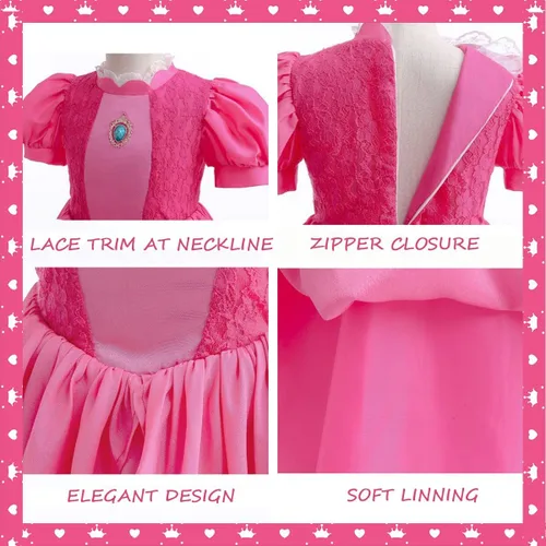 Vista 5 de KONLIYU Disfraz de princesa melocotón para niñas, disfraz de Halloween, cosplay, vestidos de margaritas para fiesta de cumpleaños