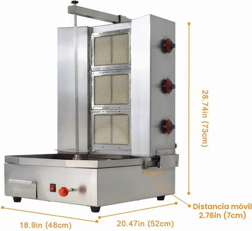 Vista 4 de Shawarma Propano Gyro Machine Gas Kebab Doner Asador Vertical Automático con 3 Quemadores