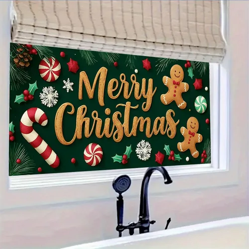 Vista 5 de HOMETITUTE Gingerbread - Cubierta de ventana de vinilo estático de Navidad de PVC, hoja de vidrio de privacidad de 39.3 x 17.7 pulgadas, panel