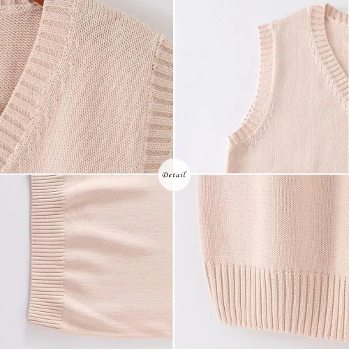 Vista 2 de Blostirno Chaleco de suéter para mujer, cuello en V, uniforme JK, chalecos Kint, sólido, clásico, sin mangas, suéteres