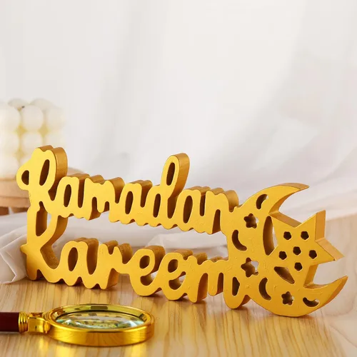 Vista 7 de Queekay Ramadan Kareem Decoraciones para el hogar, Ramadán Kareem decoración de mesa 9.84 x 3.74 pulgadas, letrero Mubarak de madera, centro