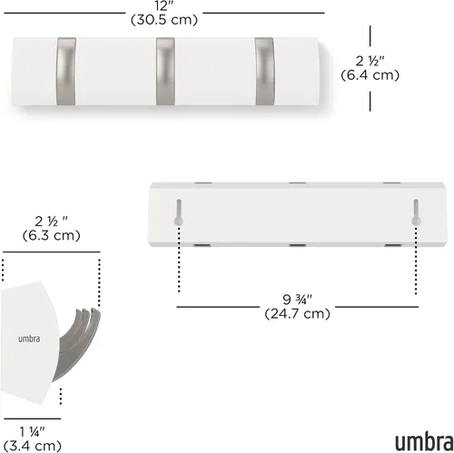 Vista 3 de Umbra Flip - Perchero de pared con 3 ganchos Blanco/Níquel