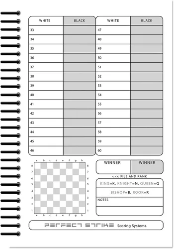 Vista 4 de Libro de puntuación de ajedrez Perfect Strike con reglas e instrucciones de puntuación. Libro de mantenimiento de puntuación resistente. Calidad