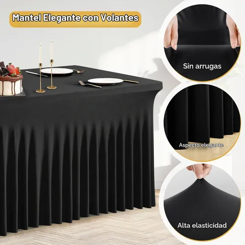Vista 4 de PARTISKY - Mantel de elastano negro para mesas rectangulares de 4 pies, cubierta de mesa elástica para mesas plegables, bodas, fiestas, banquetes