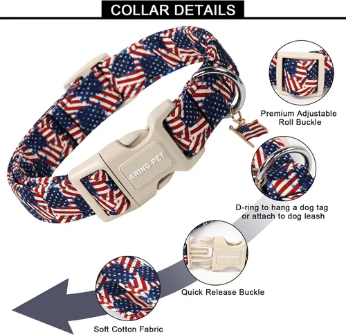 Vista 342 de Aring Pet Collar de algodón, ligero y ajustable, con hebilla de liberación rápida, para perros pequeños, medianos y grandes, para cachorros, S, Hoja