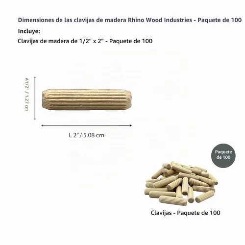 Vista 2 de 1/2" x 2" - Paquete de 100 pasadores de madera - Secados al horno, estriados y biselados (1/2" x 2", 100 unidades)