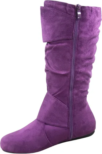 Vista 2 de Botas de mujer con hebilla lateral, cierre de cremallera, puntera redonda, planas, con tacón bajo, de media pantorrilla