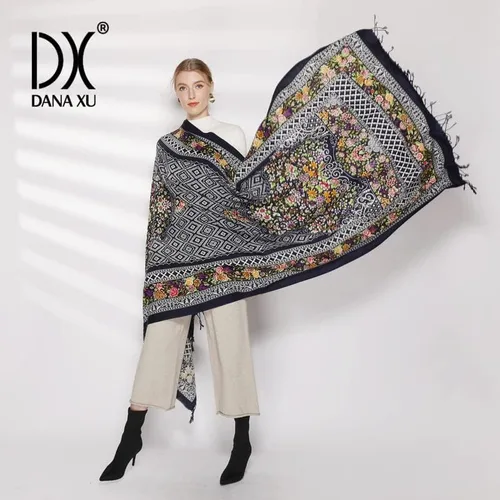 Vista 5 de DANA XU 100 Pure Wool Large Size Scarf Pashminas Shawls And Wraps For Women