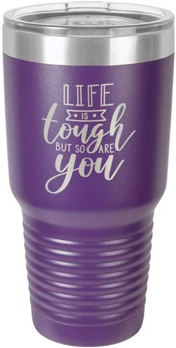 Vista 16 de Life is Tough but So are you - Vaso negro de 30 oz con paja y tapa superior deslizante Taza de viaje de acero inoxidable Compare con Yeti Rambler