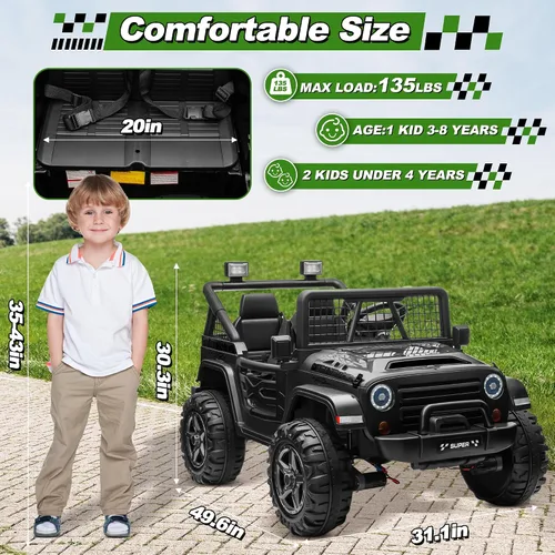 Vista 9 de Auto de paseo de 24 V con control remoto, camión conmutable XL de 2 plazas 4WD/2WD con motor de 4 x 200 W, asiento de 20 pulgadas de ancho, ruedas