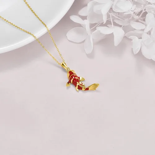 Vista 4 de Collar de pez Koi para mujer, plata de ley, pez rojo, regalo para amantes de los peces