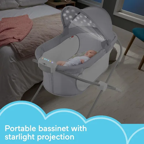 Vista 3 de Fisher-Price Baby Moisés de proyección de vista relajante con luces, sonidos y vibraciones musicales, hojas de cervatillo (exclusivo de Amazon)