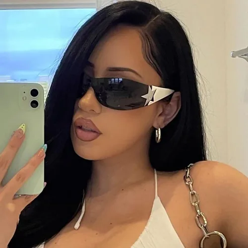 Vista 3 de Ibeauti Paquete de 24 gafas de sol Y2K Star sin montura envolventes futuristas ovaladas de una pieza para hombres y mujeres