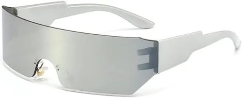 Vista 11 de Gafas de sol envolventes futuristas sin montura de una pieza, a prueba de rayos UV400, gafas de sol deportivas para exteriores para hombres y mujeres