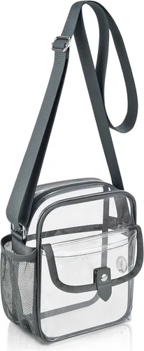 Vista 22 de Bolso bandolera transparente SPODEARS para eventos en estadios y conciertos - Cartera con correa de hombro ajustable con 1 soporte para botella