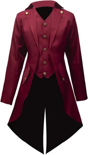 Vista 6 de Crubelon Steampunk - Chaqueta vintage para hombre, estilo gótico, victoriano, uniforme Negro