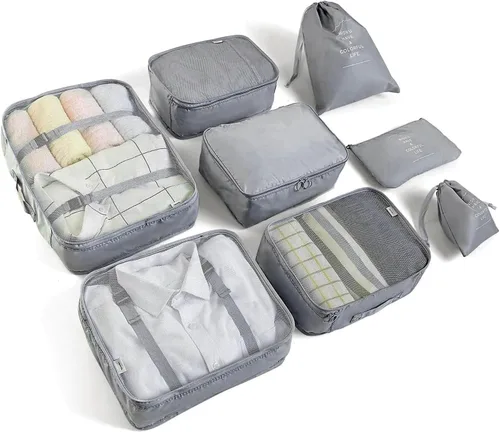Vista 60 de Juego de 8 cubos de embalaje para maletas, organizadores de equipaje de viaje, accesorios de viaje, organizador de equipaje esencial