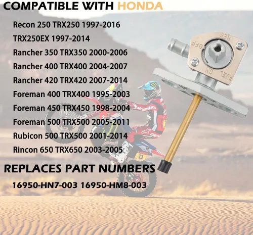 Vista 2 de Fuel Vavle Petcock 16950-HM8-003 16950-HN7-003 Interruptor de tanque de apagado para Honda Rancher TRX350 TRX400 TRX420 Foreman TRX400 TRX450 TRX500