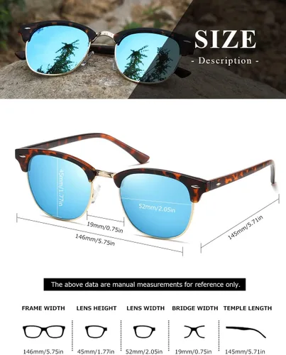 Vista 74 de AEVOGUE Gafas de sol polarizadas para mujeres y hombres semi marco retro gafas de sol AE0369