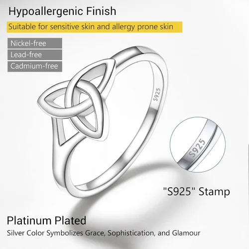 Vista 5 de PROSILVER Anillo Claddagh de plata de ley 925anillo de nudo celta para mujer, anillo de boda irlandés, chapado en oro rosa, ajuste cómodo
