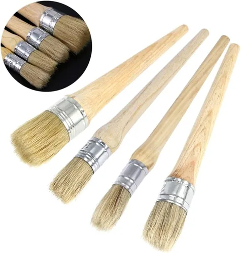 Vista 5 de Juego de 4 brochas de cera profesionales para pintura de tiza con cerdas naturales para folkart de 0.787 in, 0.984 in, 1.181 in, 1.575 in
