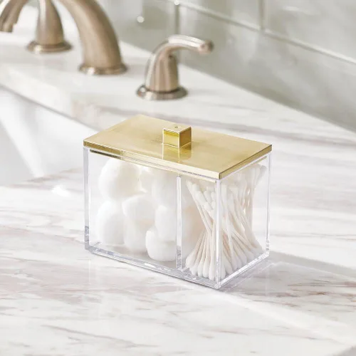 Vista 2 de mDesign Organizador Moderno Cuadrado para Encimera de Tocador de Baño, Recipiente Tarro de Almacenamiento para Hisopos de Algodón, Discos, Bolas