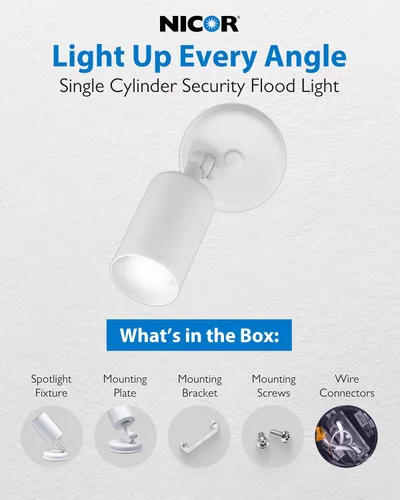 Vista 2 de NICOR Iluminación 50W blanco solo cilindro ajustable seguridad luz de inundación (11512)
