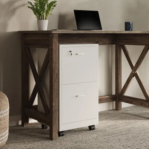 Vista 5 de Lavish Home - Archivador de 2 cajones con cerradura y cajón profundo, archivador rodante para debajo del escritorio, hogar u oficina (blanco)