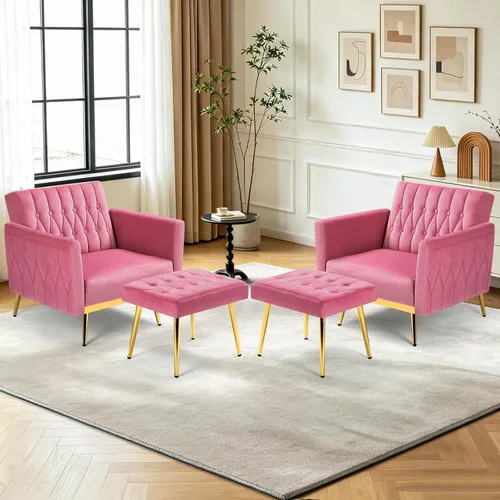 Vista 31 de 2 Pieces Velvet Chairs w/Adjustable Backrest & Ottoman, Baby Blue Azul bebé
