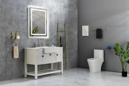 Vista 3 de Espejo LED para baño con luces, regulable, antivaho, espejo de baño iluminado con botón táctil inteligente, función de memoria (horizontal/vertical)