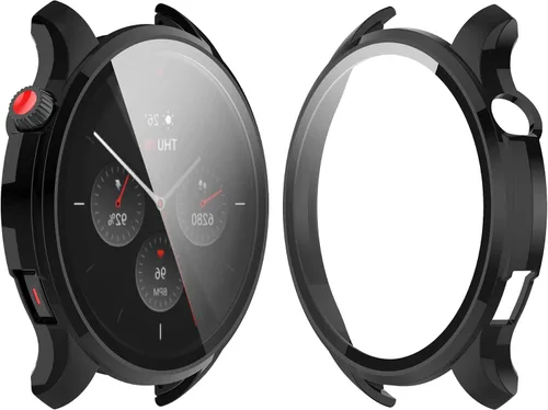 Vista 2 de Funda compatible con Amazfit GTR 4, resistente a los arañazos, funda protectora de policarbonato con protector de pantalla de vidrio templado HD