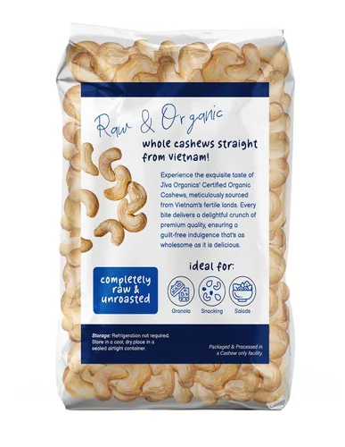 Vista 3 de Anacardos Jiva Organics sin procesar, orgánicos, en una bolsa de 2 libras (en total)