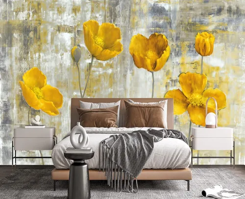 Vista 11 de Papel pintado 3D de flores doradas en relieve para dormitorio, 103 x 69 pulgadas