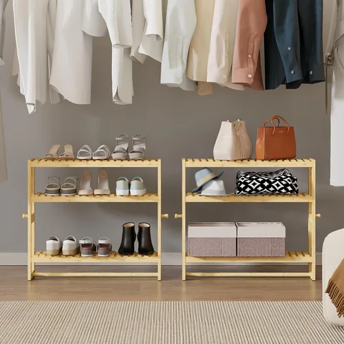 Vista 8 de RRX - Estante organizador de almacenamiento para baño, estante ajustable de 3 niveles, color beige Organizador de bambú para almacenamiento sobre