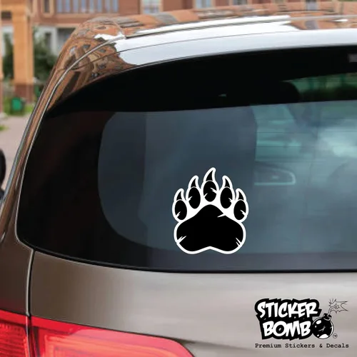 Vista 2 de Grizzly Bear Paw Prints - Paquete de 2 calcomanías para parachoques, calcomanías de Sticker Bomb Vinyl para automóvil, camión, computadora