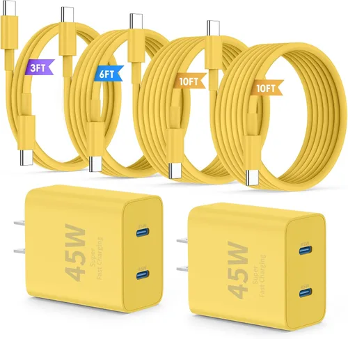 Vista 13 de QZIIW Cargador Samsung súper rápido tipo C, bloque de cargador rápido USB C de 45 W de doble puerto [paquete de 2] y cable USB C extralargo de 60 W
