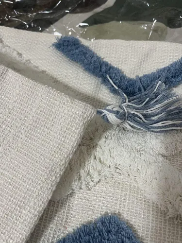 Vista 5 de Funda de almohada geométrica con borlas, funda de almohada copetuda, funda de cojín lumbar bohemia para sofá, sala de estar y cama, color blanco, 12