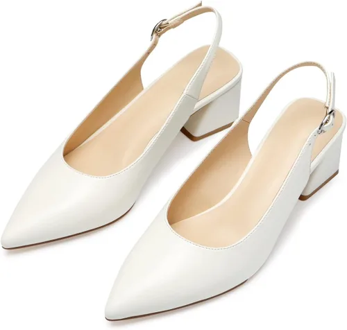 Vista 2 de GENSHUO Zapatos de tacón bajo grueso con puntera cerrada para mujer, 2.36 pulgadas, para oficina, boda, fiesta, vestido